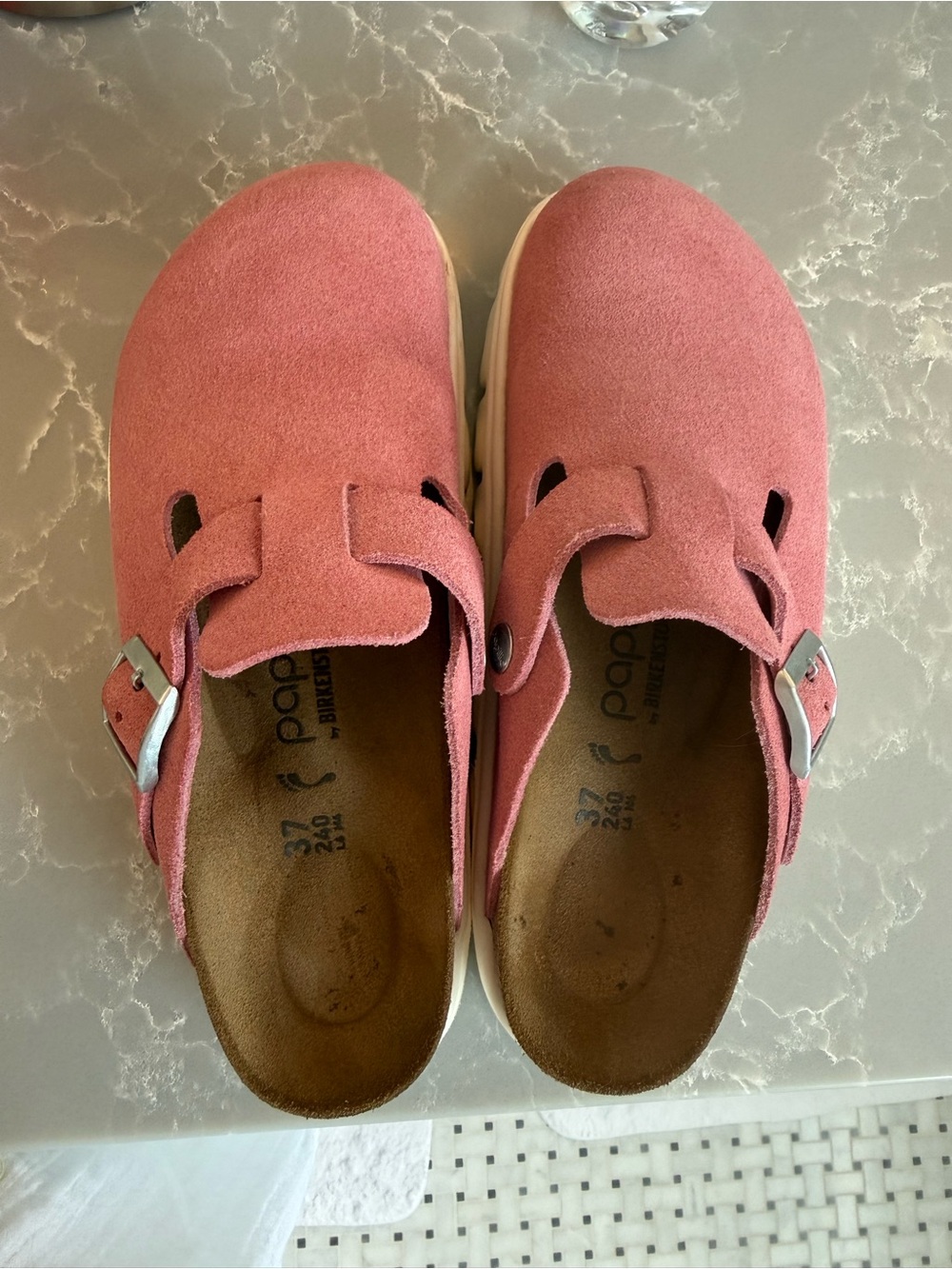 Papillio Pink Suede Buckle Clog Mules